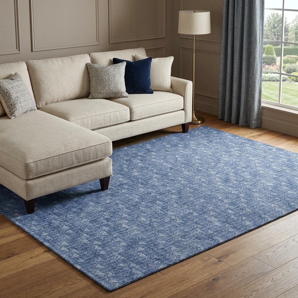 9' X 12' Navy Blue And Ivory Geometric Shag Washable Area Rug With UV Protection - HomeRoots - Flyclothing LLC