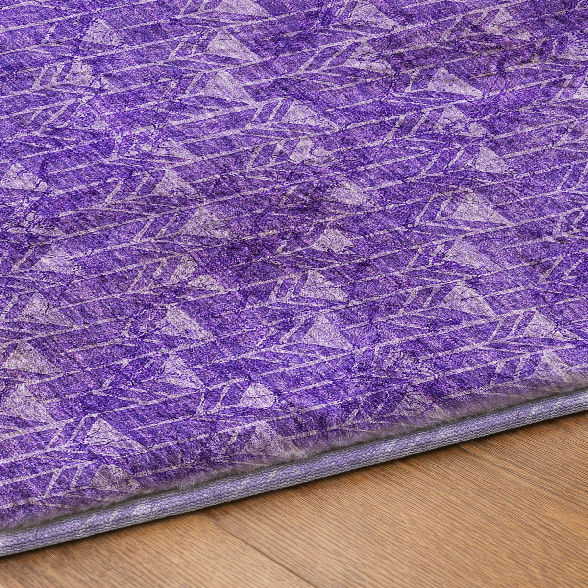 8' Purple And Gray Geometric Shag Washable Round Rug With UV Protection - HomeRoots - Flyclothing LLC