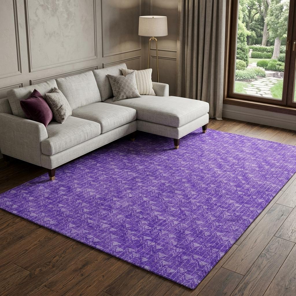 8' X 10' Purple And Gray Geometric Shag Washable Area Rug With UV Protection - HomeRoots - Flyclothing LLC