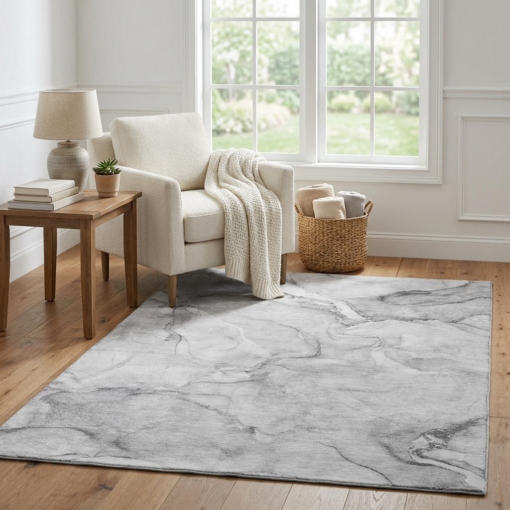 5' X 8' Gray And Silver Abstract Shag Washable Area Rug With UV Protection - HomeRoots - Flyclothing LLC