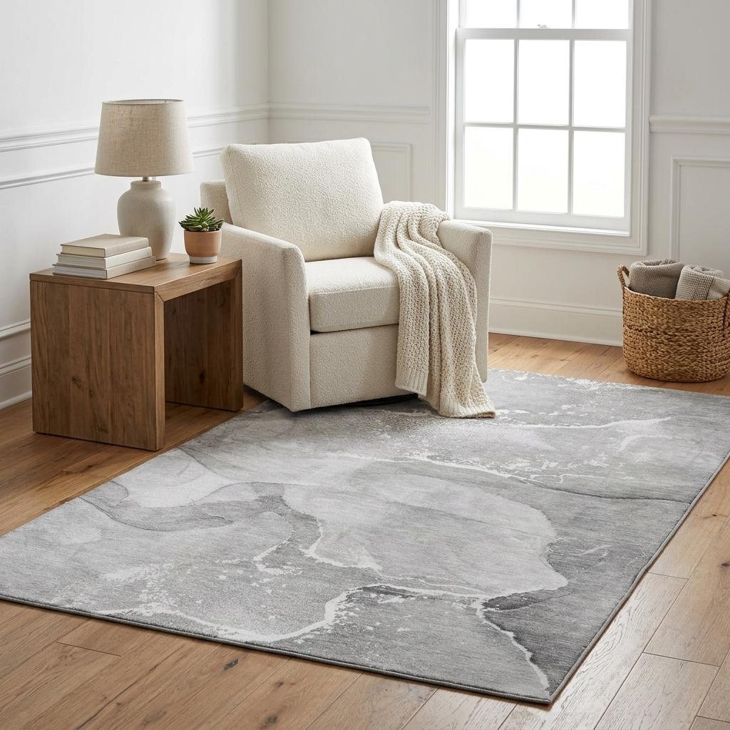 5' X 8' Gray And Silver Abstract Shag Washable Area Rug With UV Protection - HomeRoots - Flyclothing LLC