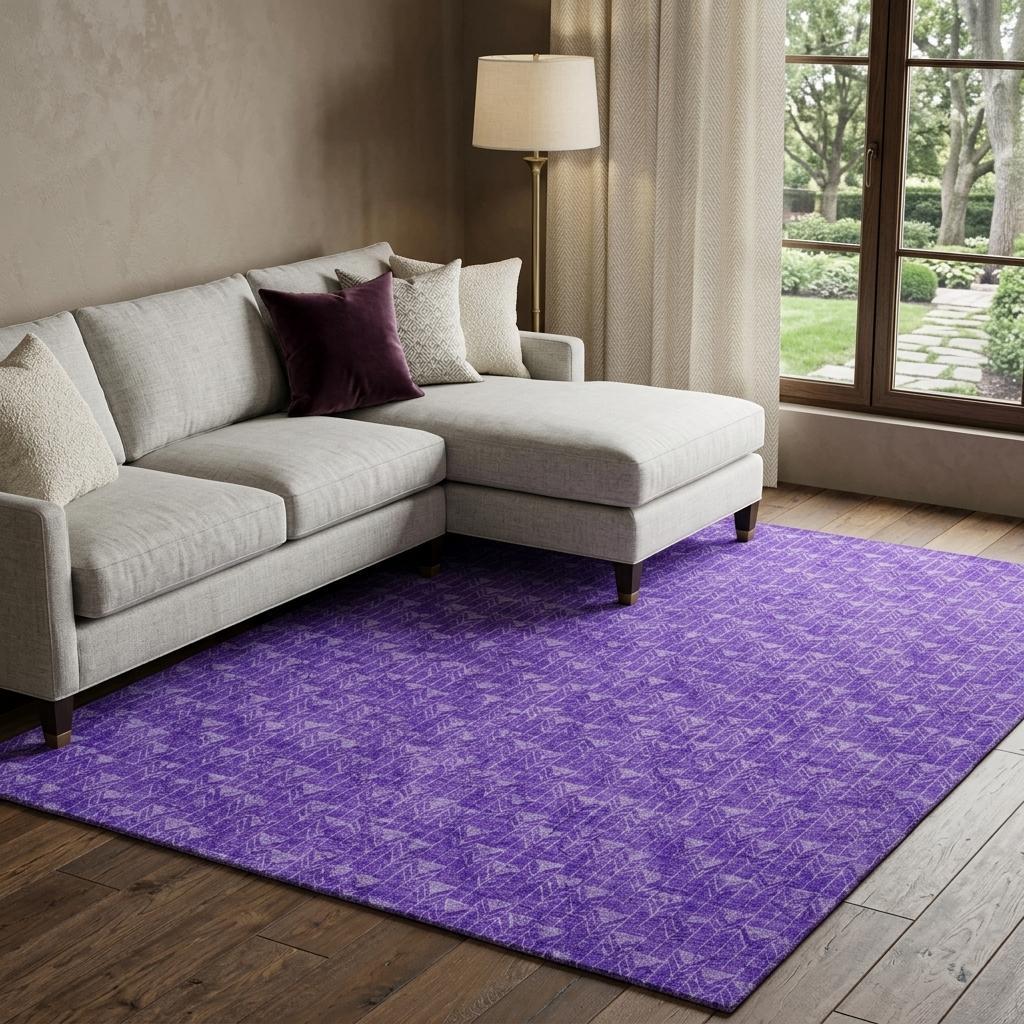 9' X 12' Purple And Gray Geometric Shag Washable Area Rug With UV Protection - HomeRoots - Flyclothing LLC