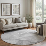 8' Gray And Silver Abstract Shag Washable Round Rug With UV Protection - HomeRoots - Flyclothing LLC
