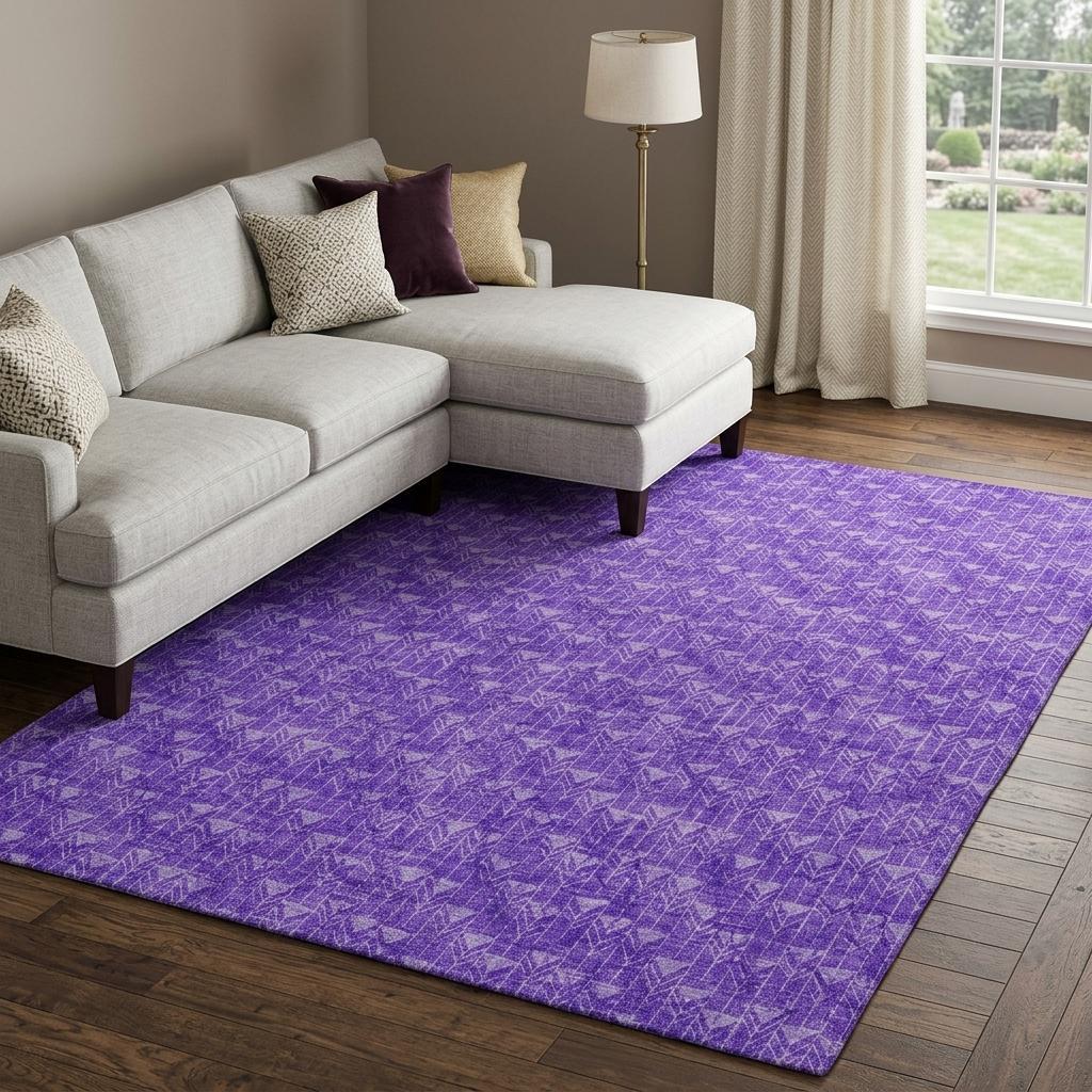 10' X 14' Purple And Gray Geometric Shag Washable Area Rug With UV Protection - HomeRoots - Flyclothing LLC