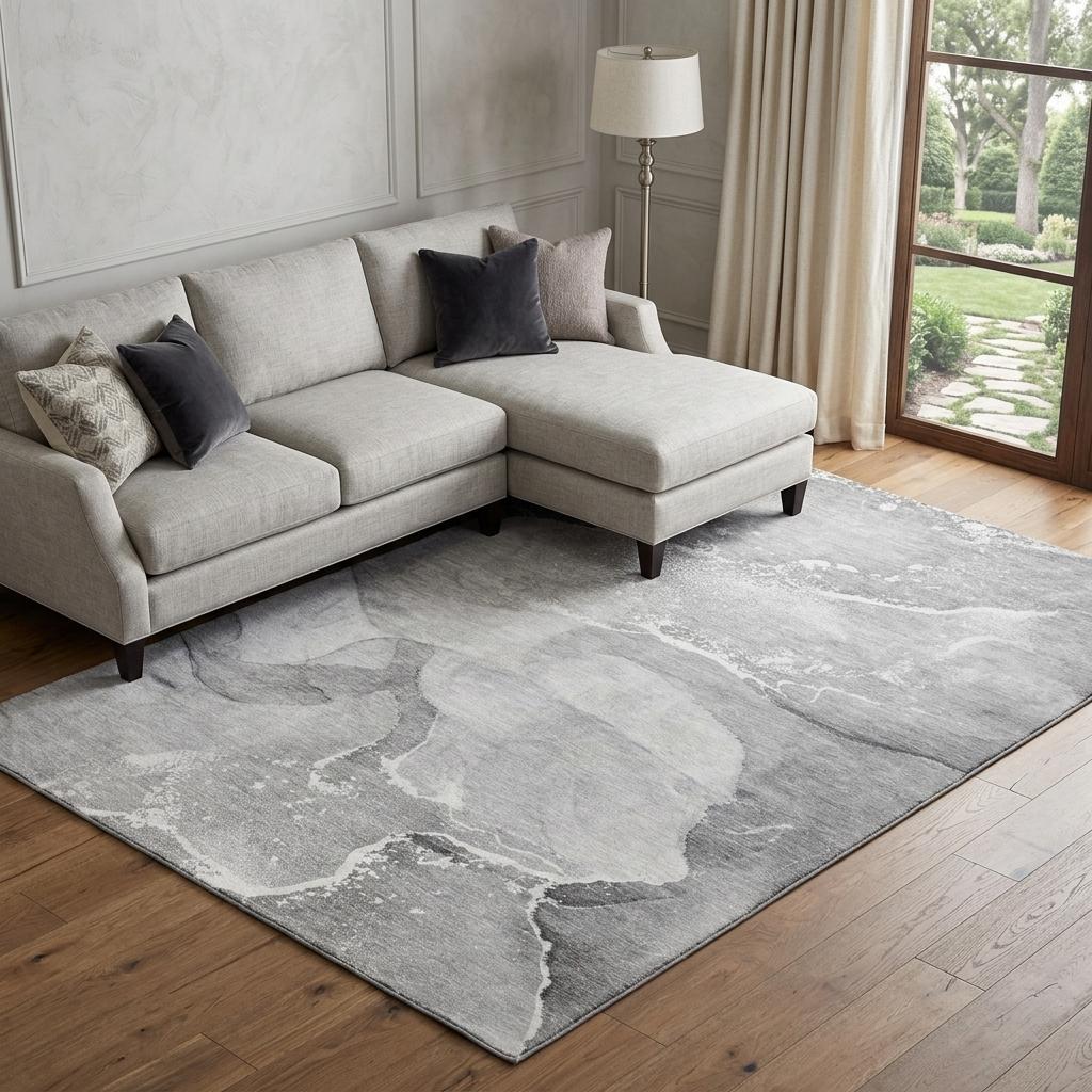 8' X 10' Gray And Silver Abstract Shag Washable Area Rug With UV Protection - HomeRoots - Flyclothing LLC