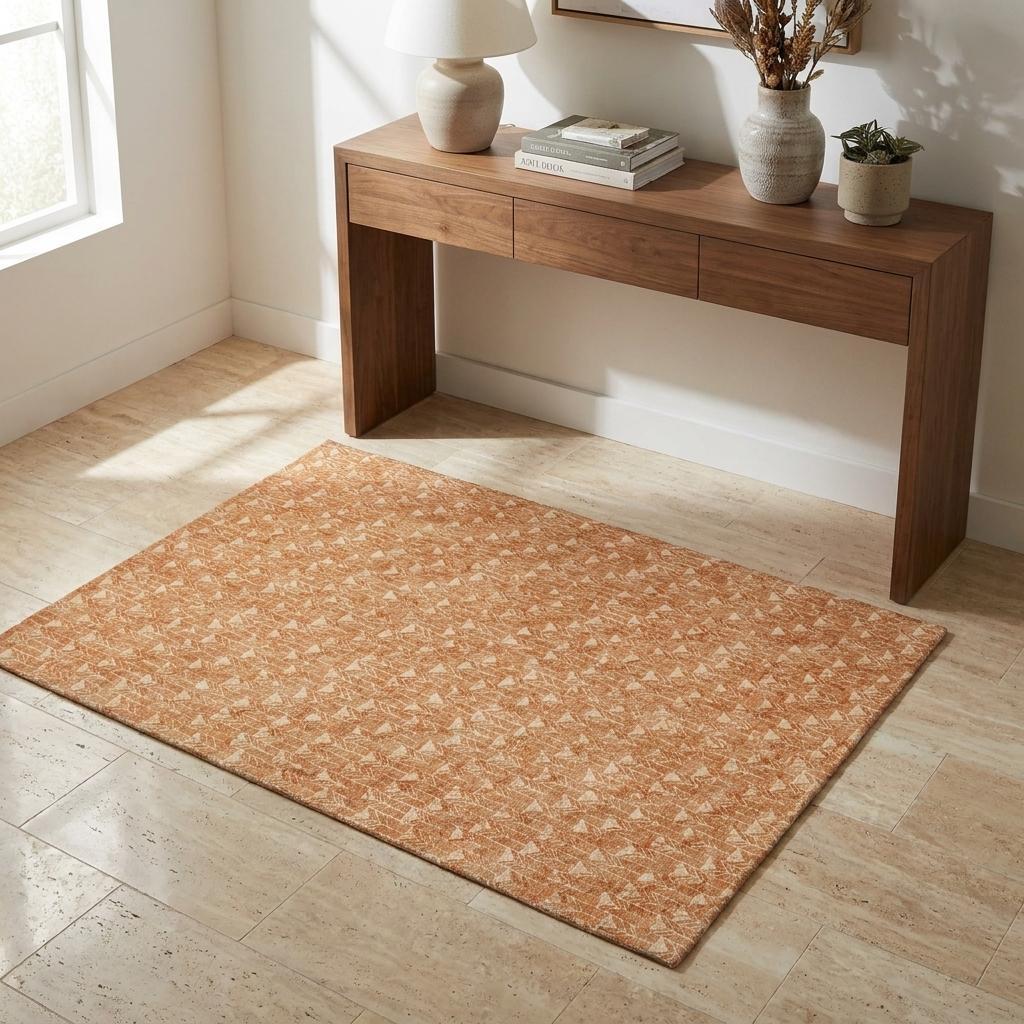 3' X 5' Salmon And Beige Geometric Shag Washable Area Rug With UV Protection - HomeRoots - Flyclothing LLC