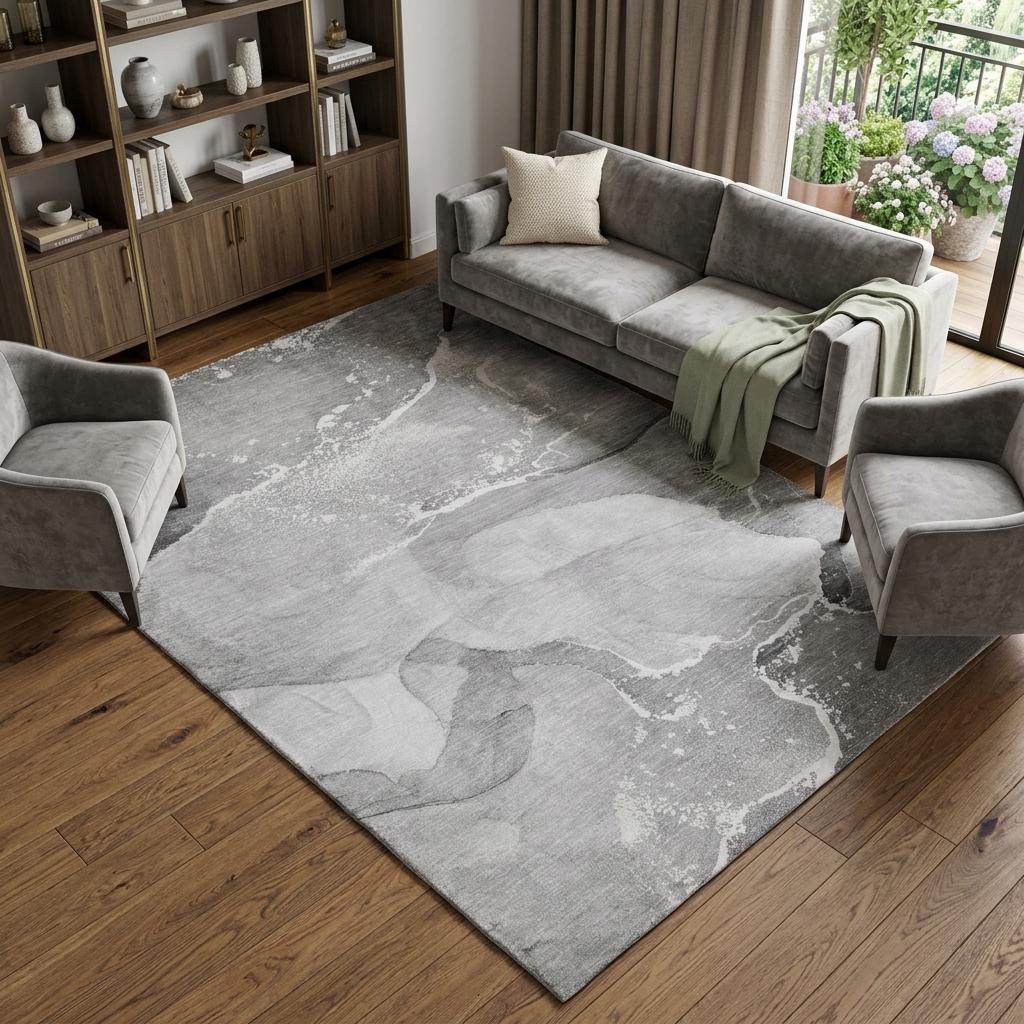 9' X 12' Gray And Silver Abstract Shag Washable Area Rug With UV Protection - HomeRoots - Flyclothing LLC