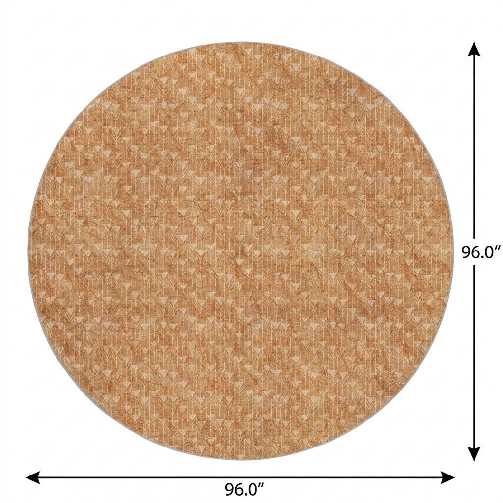 8' Salmon And Beige Geometric Shag Washable Round Rug With UV Protection - HomeRoots - Flyclothing LLC