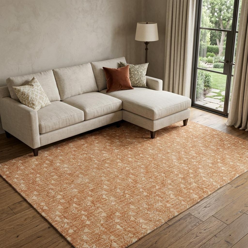 8' X 10' Salmon And Beige Geometric Shag Washable Area Rug With UV Protection - HomeRoots - Flyclothing LLC