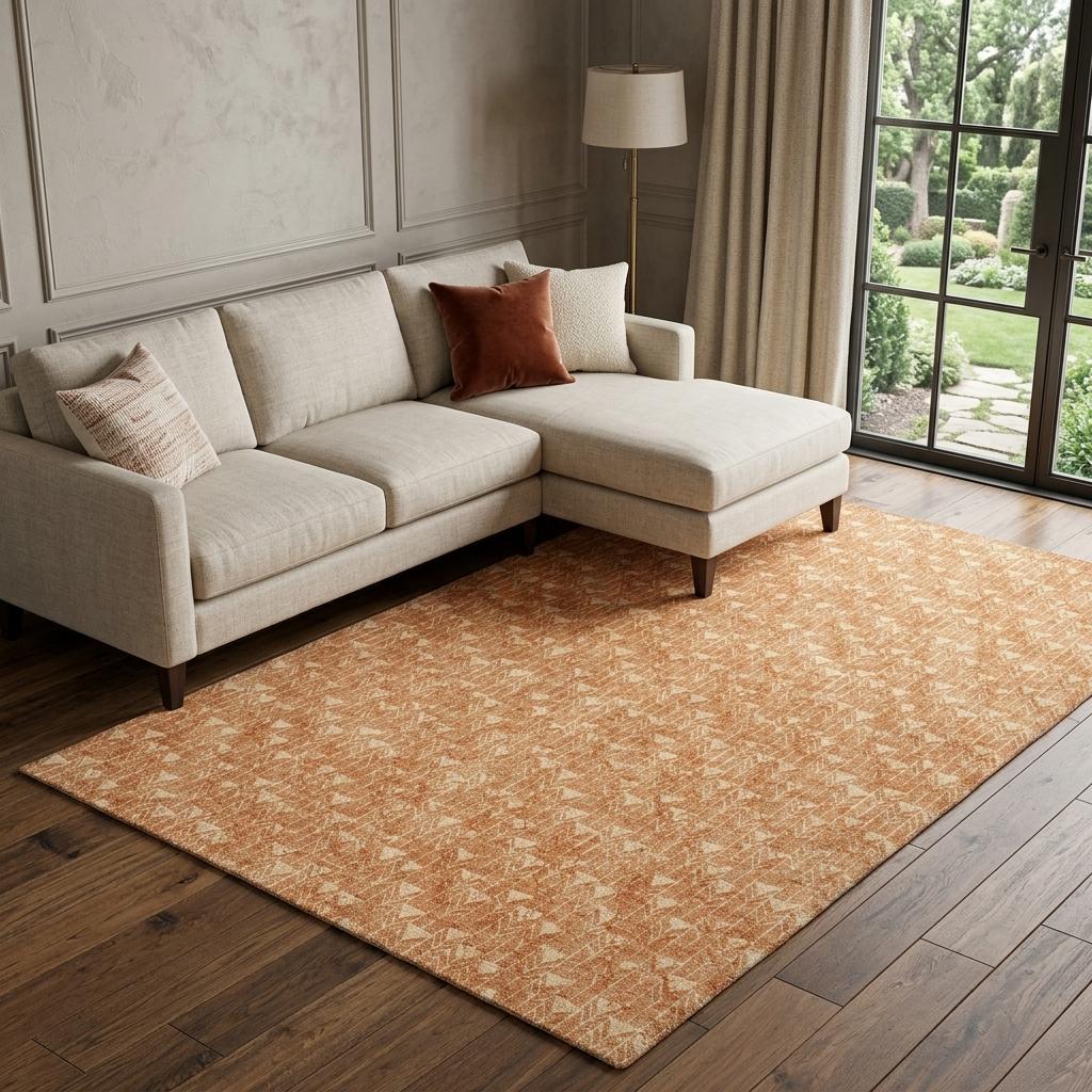 9' X 12' Salmon And Beige Geometric Shag Washable Area Rug With UV Protection - HomeRoots - Flyclothing LLC
