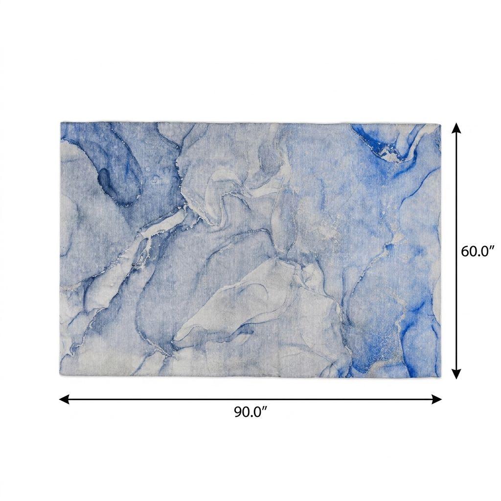 5' X 8' Navy Blue And Blue Abstract Shag Washable Area Rug With UV Protection - HomeRoots - Flyclothing LLC