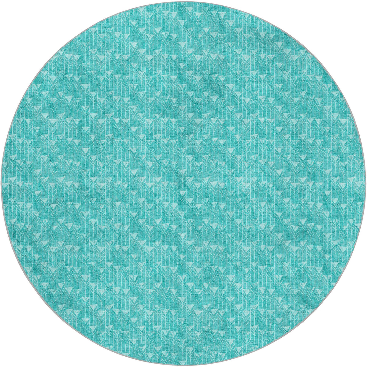 8' Teal And Ivory Geometric Shag Washable Round Rug With UV Protection - HomeRoots - Flyclothing LLC