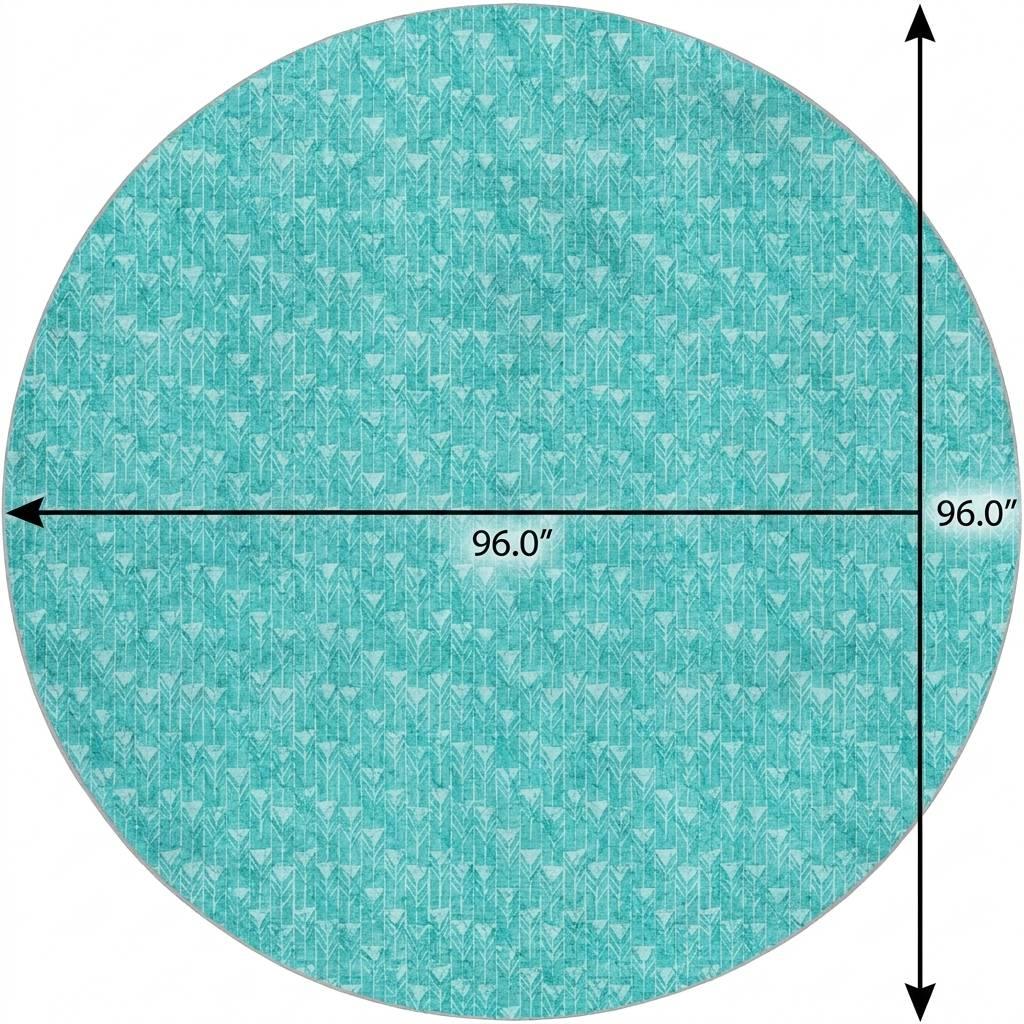 8' Teal And Ivory Geometric Shag Washable Round Rug With UV Protection - HomeRoots - Flyclothing LLC