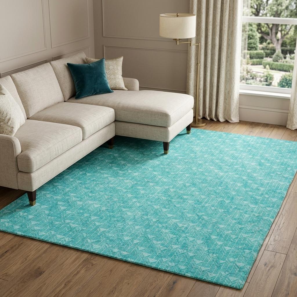 8' X 10' Teal And Ivory Geometric Shag Washable Area Rug With UV Protection - HomeRoots - Flyclothing LLC
