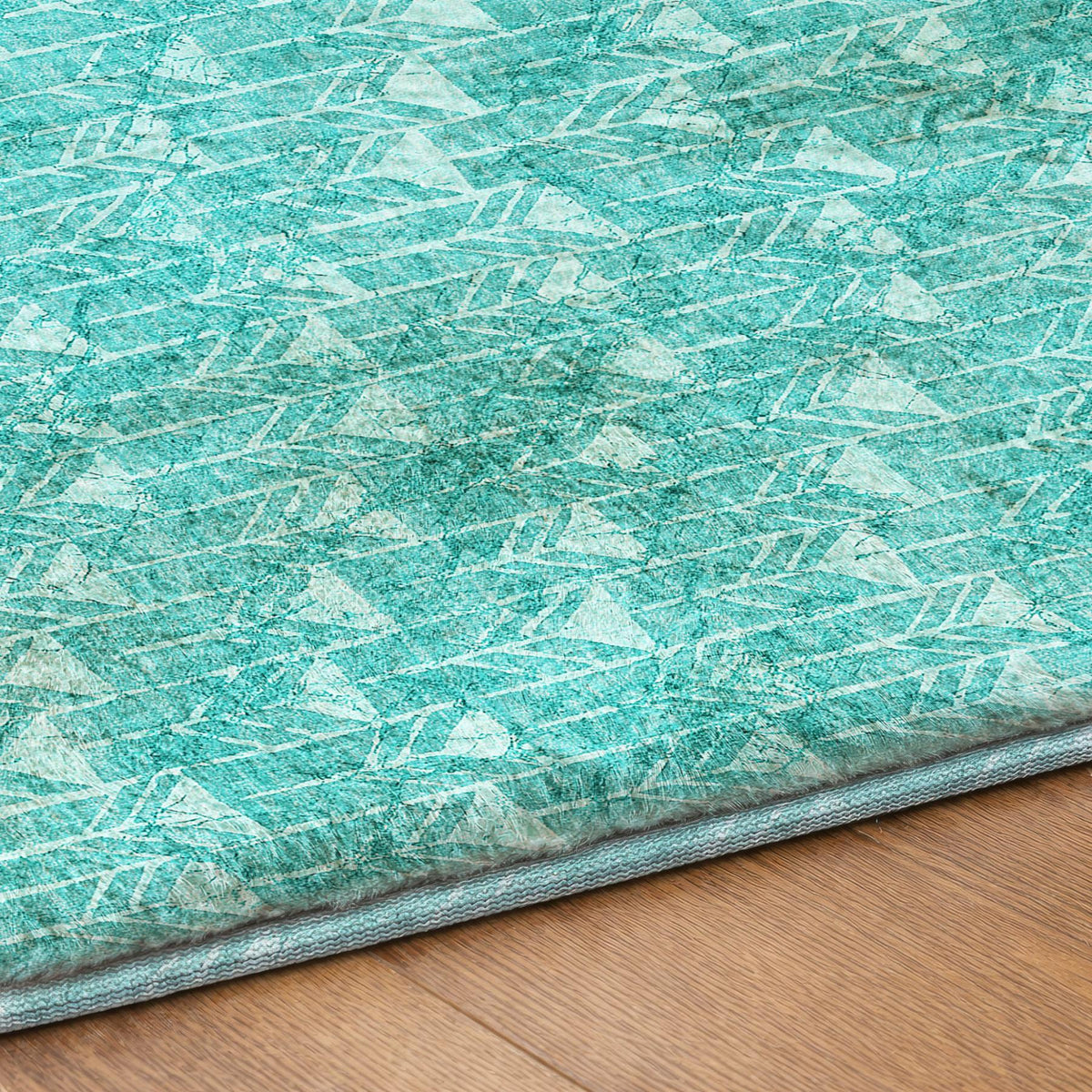 8' X 10' Teal And Ivory Geometric Shag Washable Area Rug With UV Protection - HomeRoots - Flyclothing LLC