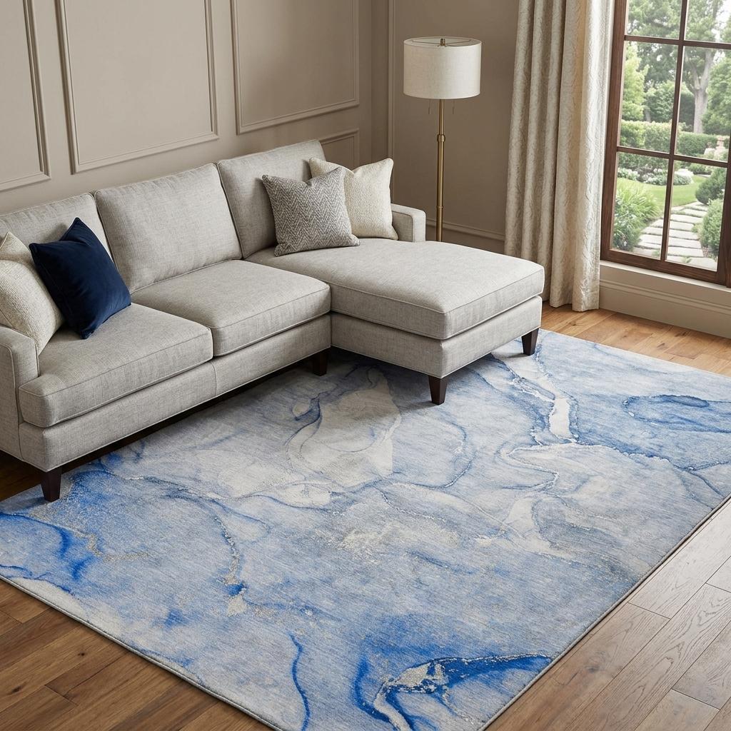 10' X 14' Navy Blue And Blue Abstract Shag Washable Area Rug With UV Protection - HomeRoots - Flyclothing LLC