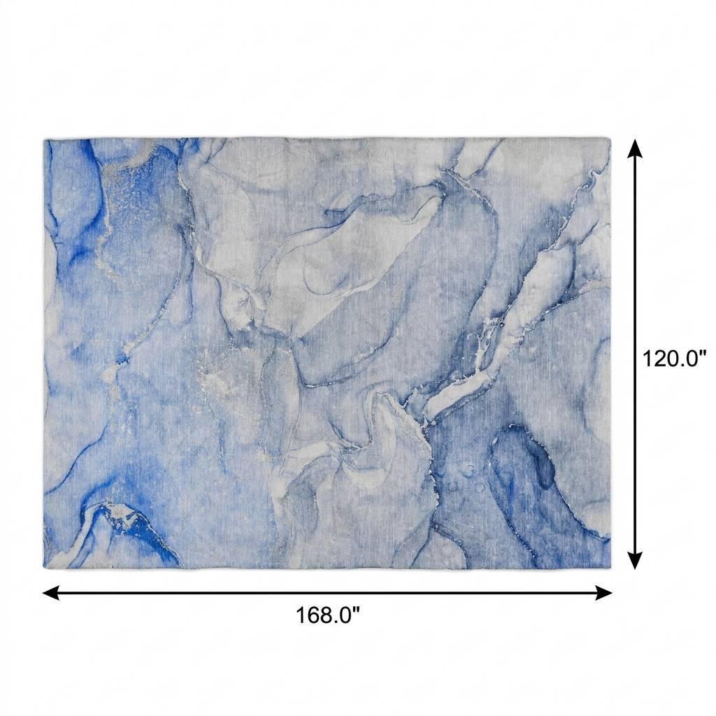 10' X 14' Navy Blue And Blue Abstract Shag Washable Area Rug With UV Protection - HomeRoots - Flyclothing LLC
