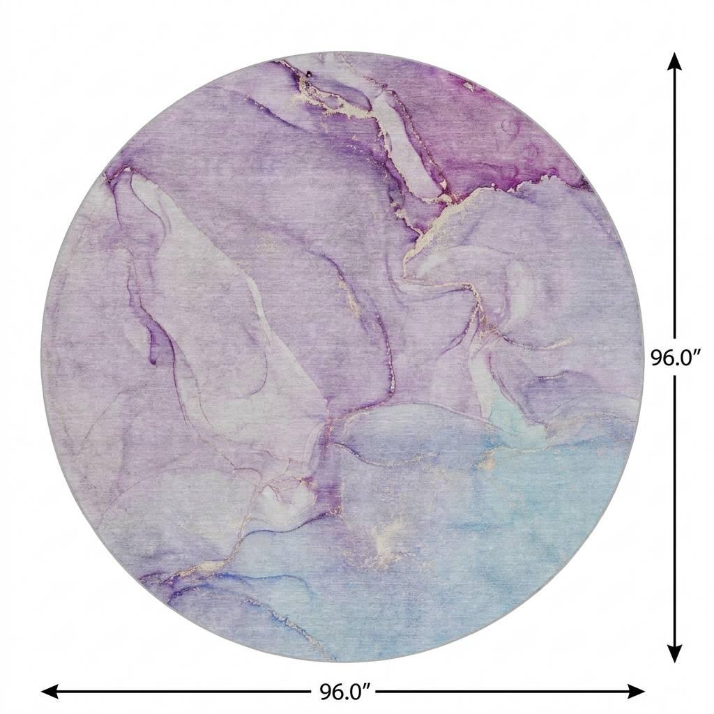 8' Purple And Plum Abstract Shag Washable Round Rug With UV Protection - HomeRoots - Flyclothing LLC