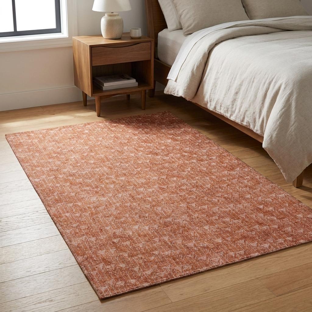 3' X 5' Terra Cotta And Beige Geometric Shag Washable Area Rug With UV Protection - HomeRoots - Flyclothing LLC