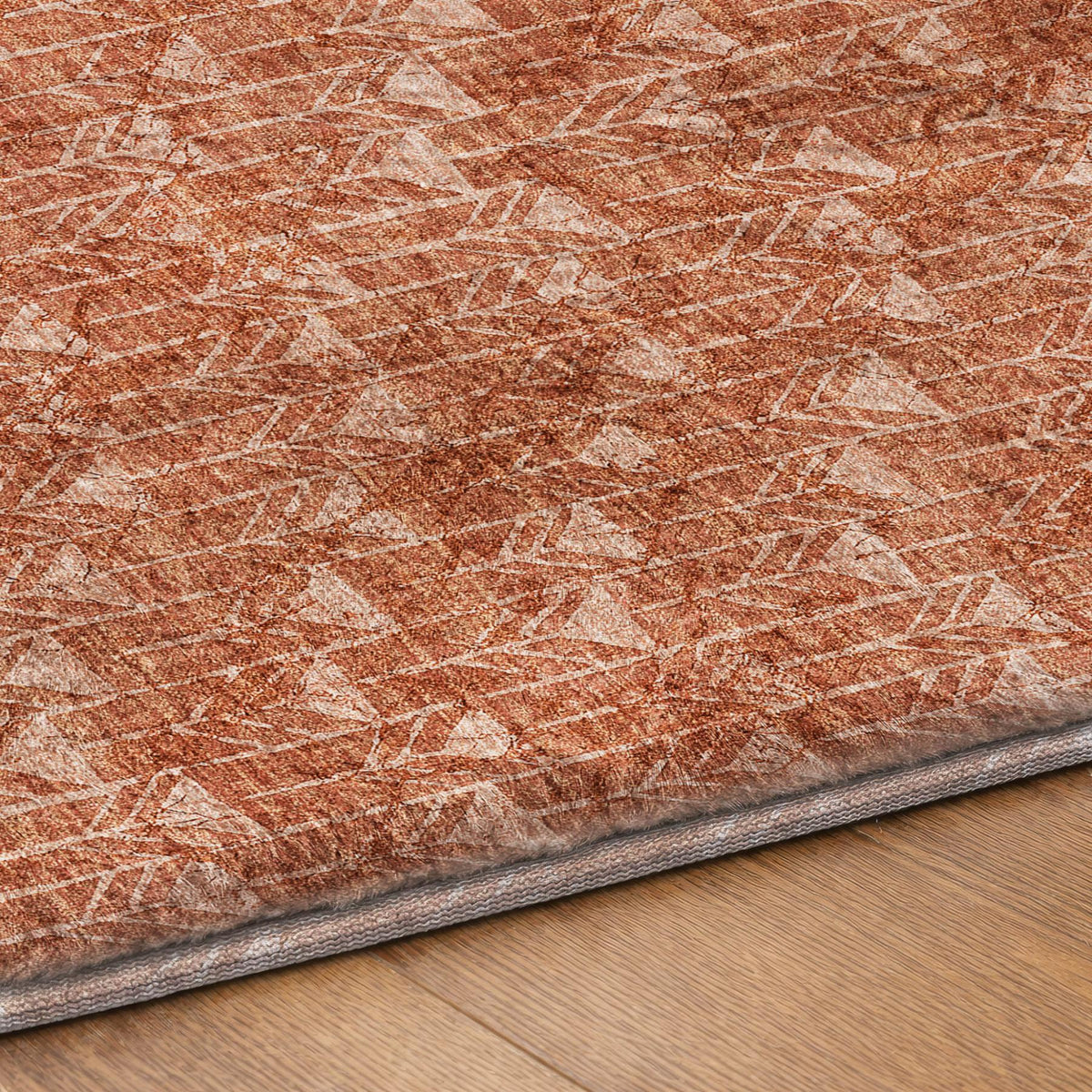 3' X 5' Terra Cotta And Beige Geometric Shag Washable Area Rug With UV Protection - HomeRoots - Flyclothing LLC