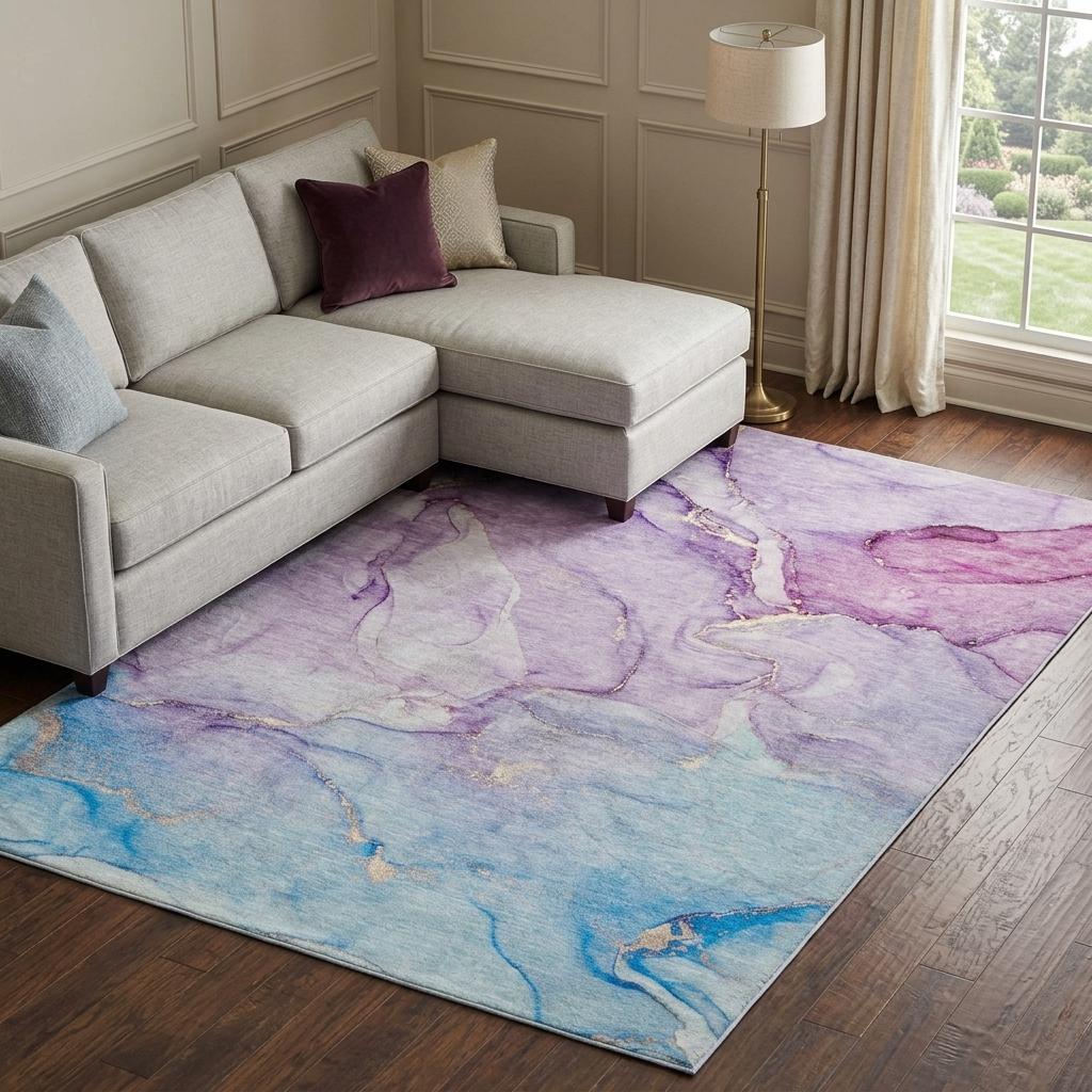 8' X 10' Purple And Plum Abstract Shag Washable Area Rug With UV Protection - HomeRoots - Flyclothing LLC