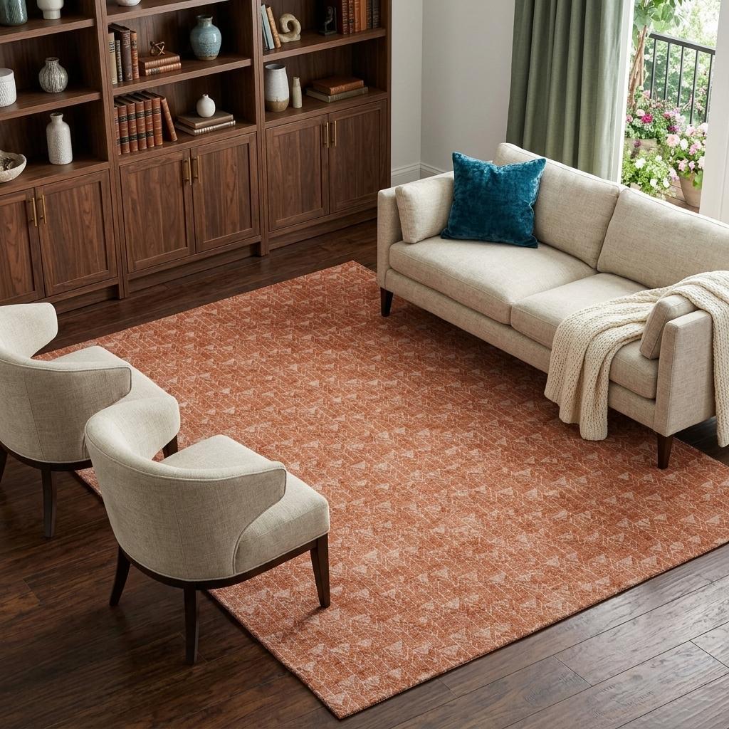 10' X 14' Terra Cotta And Beige Geometric Shag Washable Area Rug With UV Protection - HomeRoots - Flyclothing LLC