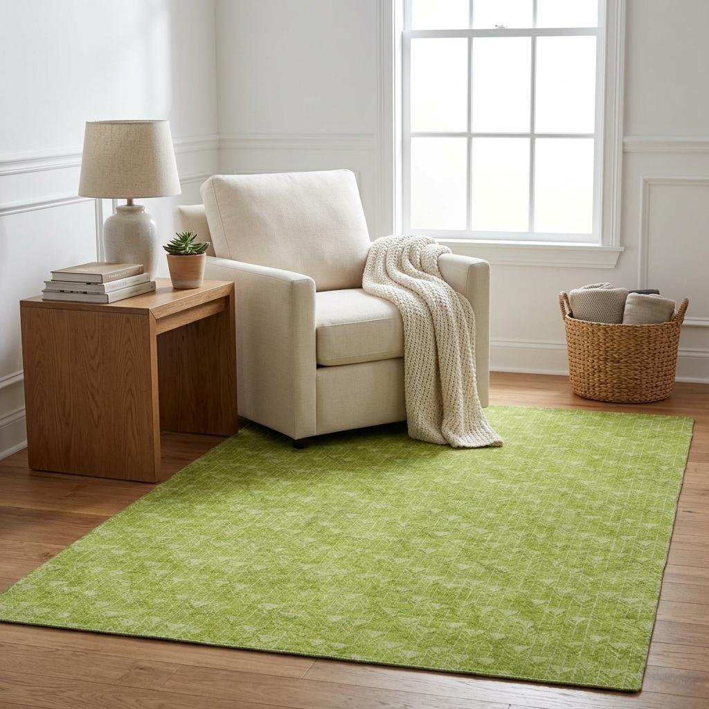 5' X 8' Green And Gray Geometric Shag Washable Area Rug With UV Protection - HomeRoots - Flyclothing LLC