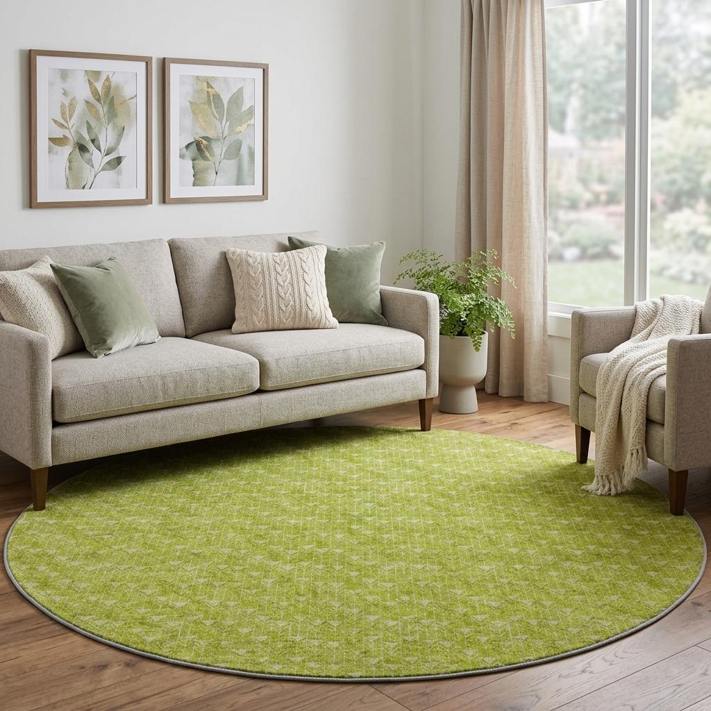 8' Green And Gray Geometric Shag Washable Round Rug With UV Protection - HomeRoots - Flyclothing LLC
