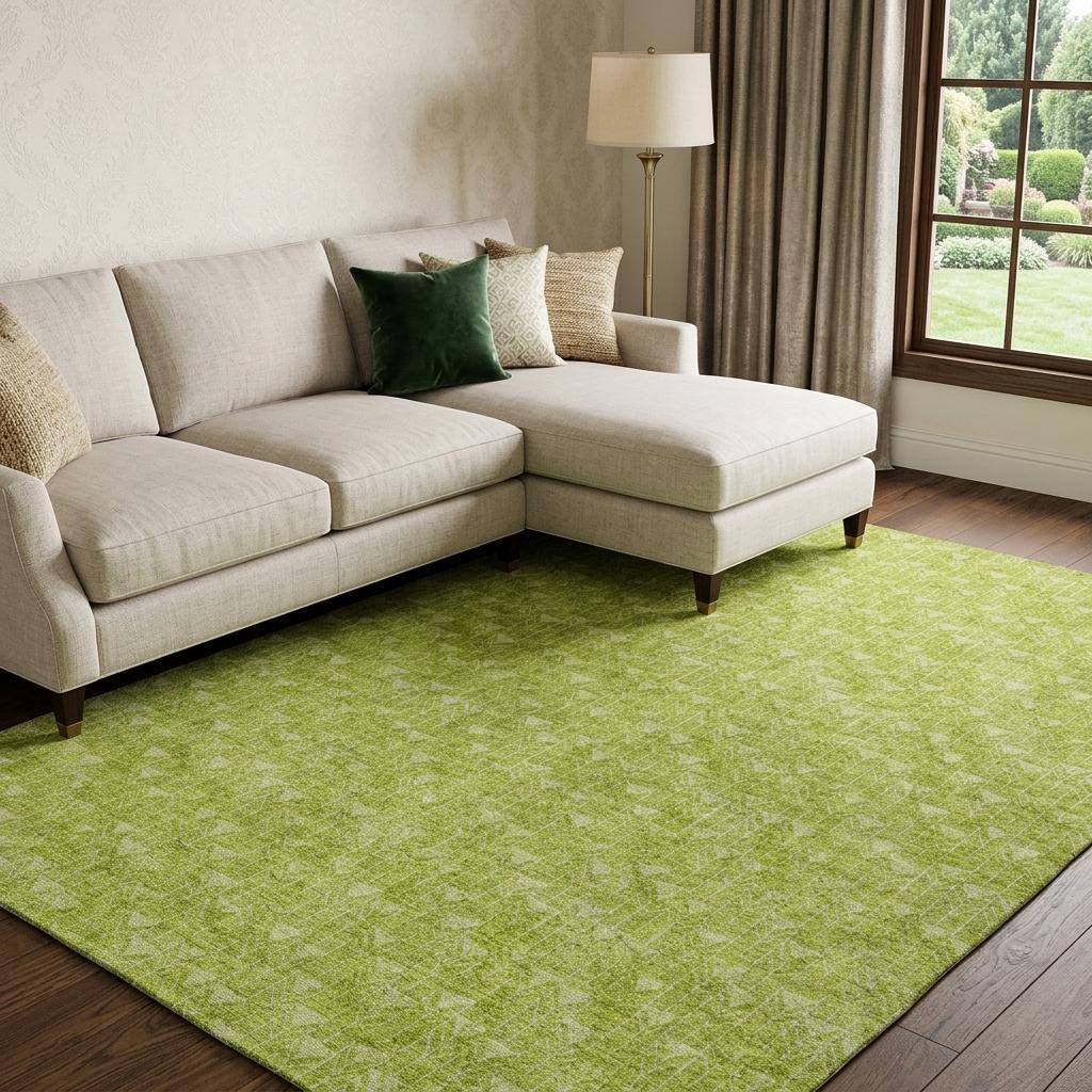 8' X 10' Green And Gray Geometric Shag Washable Area Rug With UV Protection - HomeRoots - Flyclothing LLC