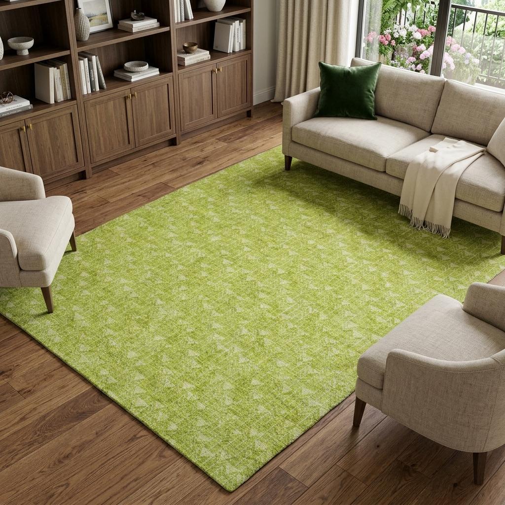 9' X 12' Green And Gray Geometric Shag Washable Area Rug With UV Protection - HomeRoots - Flyclothing LLC