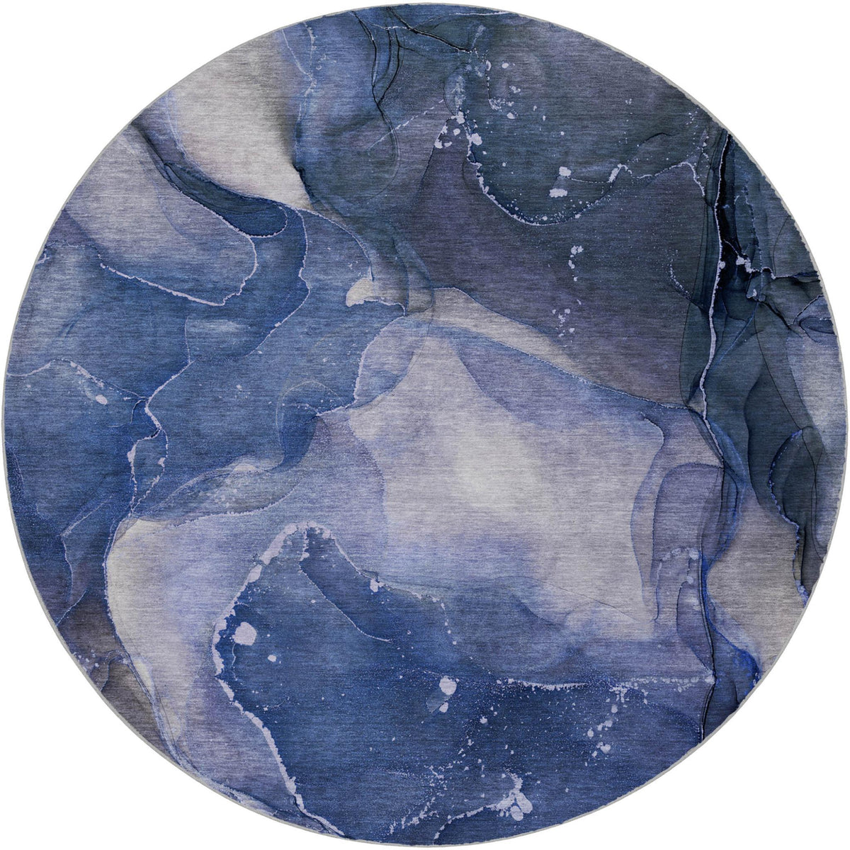 8' Blue And Navy Blue Abstract Shag Washable Round Rug With UV Protection - HomeRoots - Flyclothing LLC