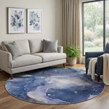 8' Blue And Navy Blue Abstract Shag Washable Round Rug With UV Protection - HomeRoots - Flyclothing LLC
