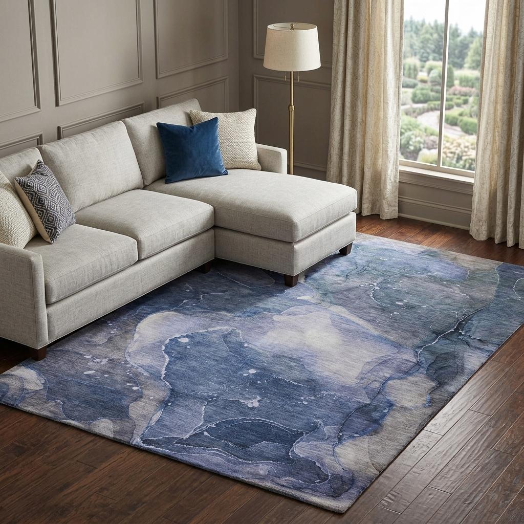 8' X 10' Blue And Navy Blue Abstract Shag Washable Area Rug With UV Protection - HomeRoots - Flyclothing LLC