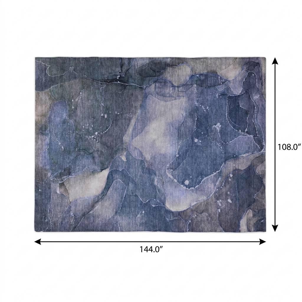 9' X 12' Blue And Navy Blue Abstract Shag Washable Area Rug With UV Protection - HomeRoots - Flyclothing LLC