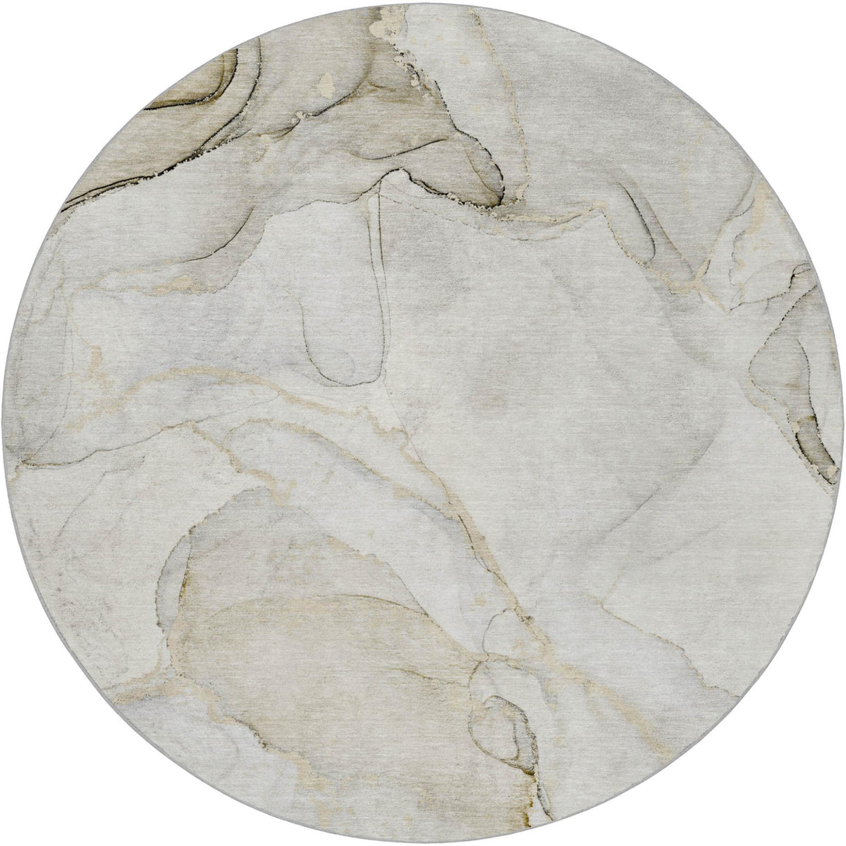 8' Beige And Taupe Abstract Shag Washable Round Rug With UV Protection - HomeRoots - Flyclothing LLC