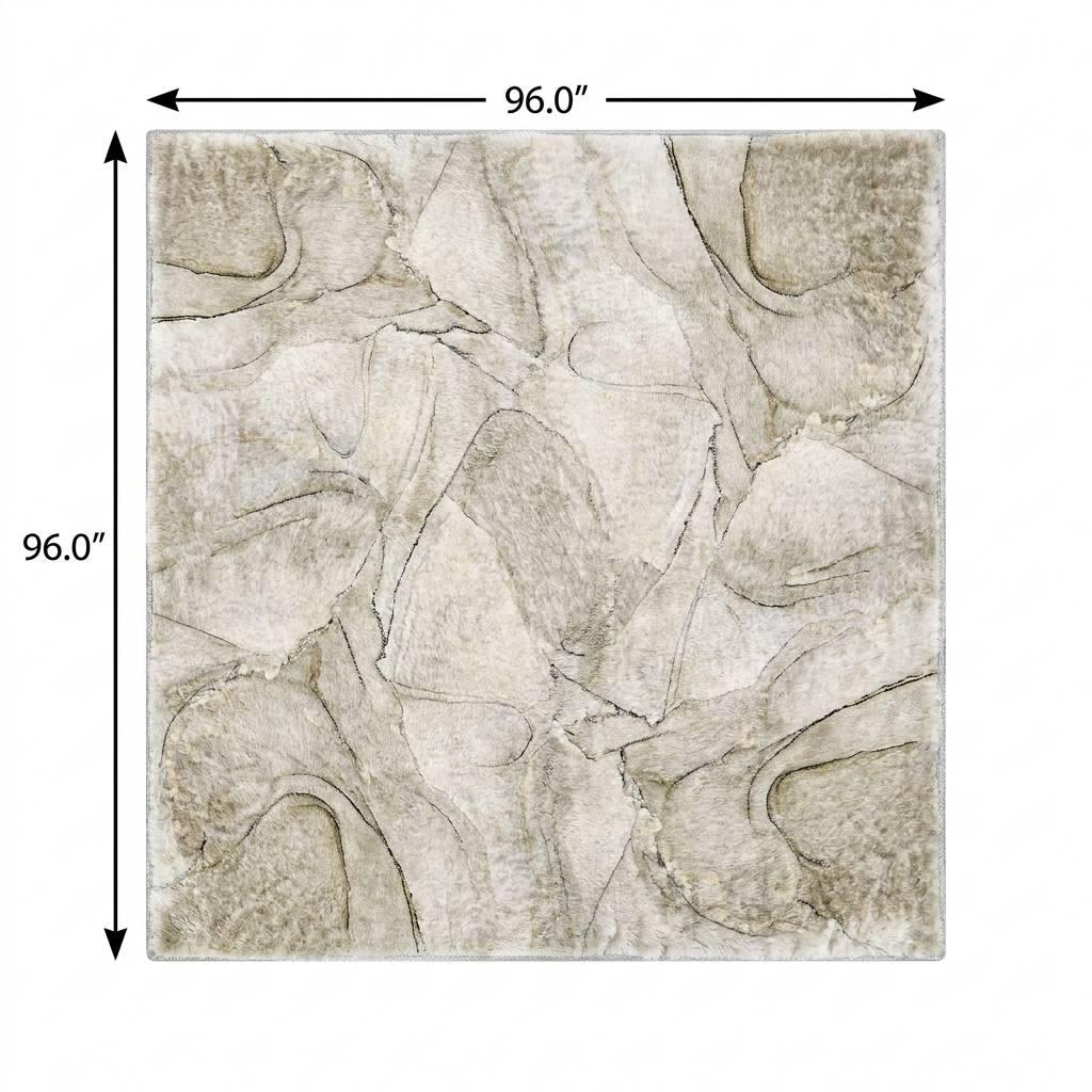 8' Beige And Taupe Abstract Shag Washable Round Rug With UV Protection - HomeRoots - Flyclothing LLC