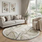 8' Beige And Taupe Abstract Shag Washable Round Rug With UV Protection - HomeRoots - Flyclothing LLC