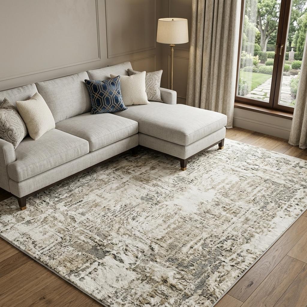 8' X 10' Beige And Taupe Abstract Shag Washable Area Rug With UV Protection - HomeRoots - Flyclothing LLC