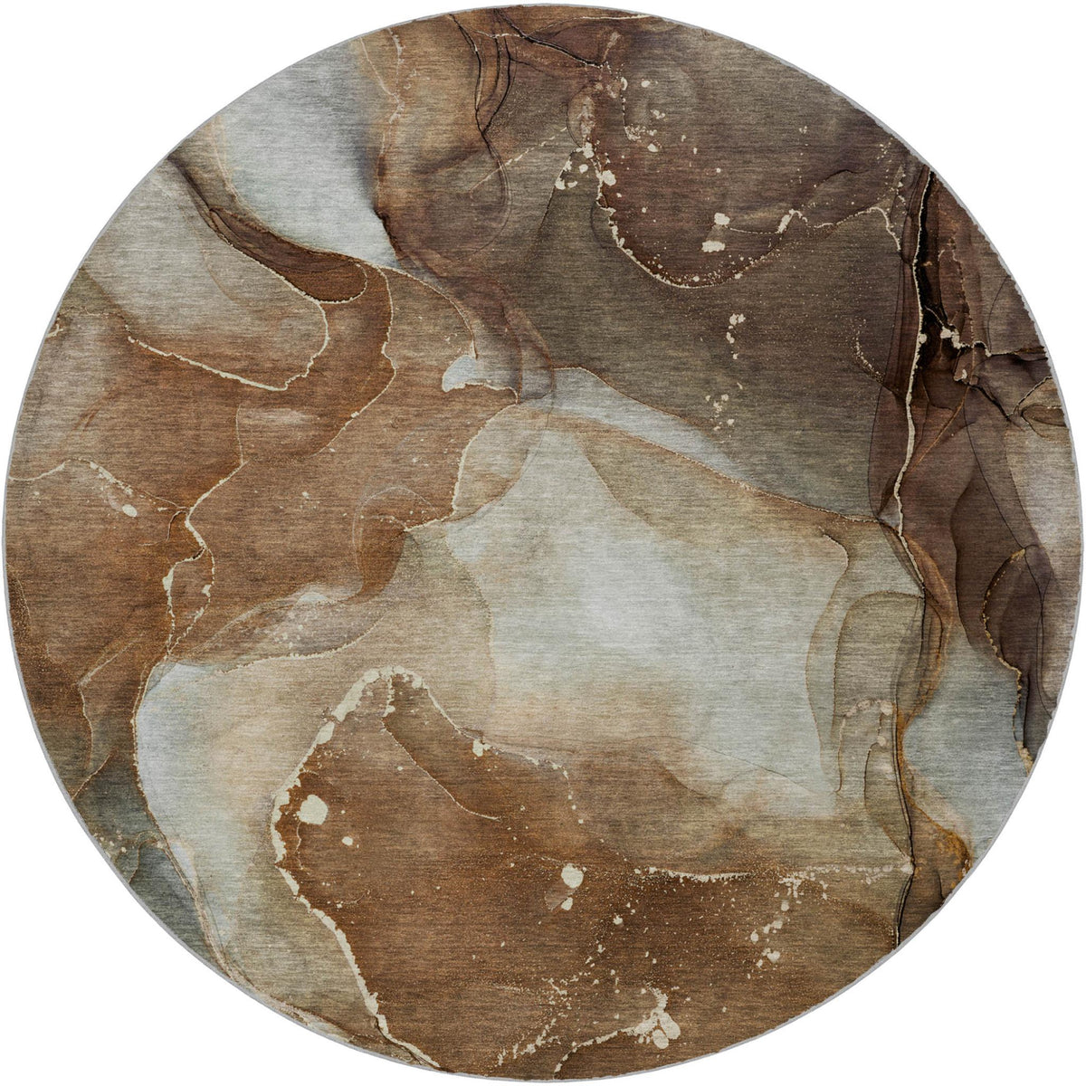 8' Brown And Chocolate Abstract Shag Washable Round Rug With UV Protection - HomeRoots - Flyclothing LLC