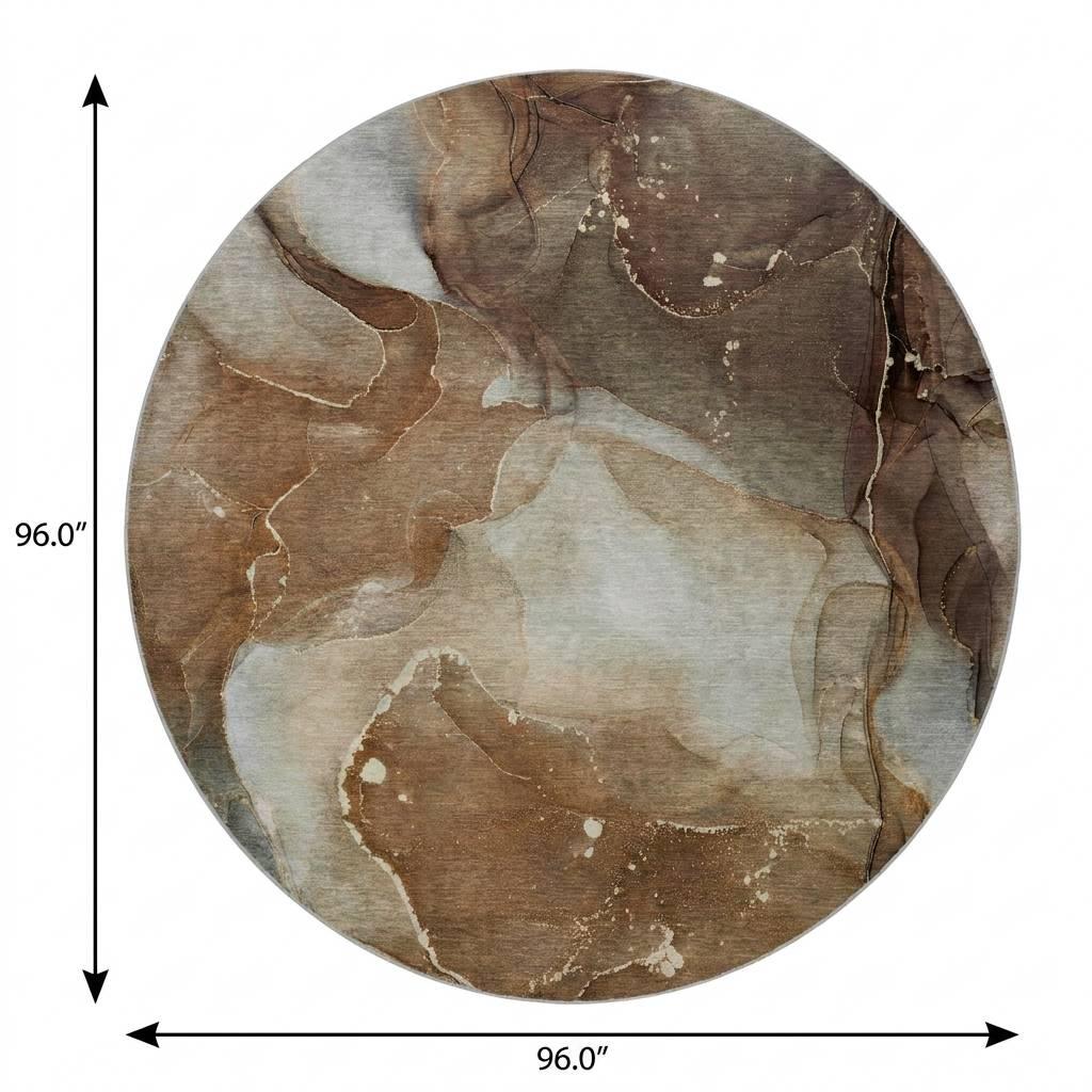8' Brown And Chocolate Abstract Shag Washable Round Rug With UV Protection - HomeRoots - Flyclothing LLC