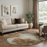 8' Brown And Chocolate Abstract Shag Washable Round Rug With UV Protection - HomeRoots - Flyclothing LLC