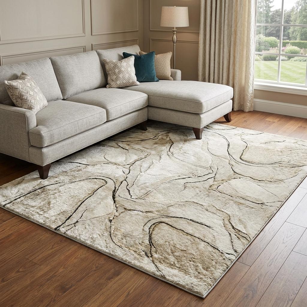 9' X 12' Beige And Taupe Abstract Shag Washable Area Rug With UV Protection - HomeRoots - Flyclothing LLC