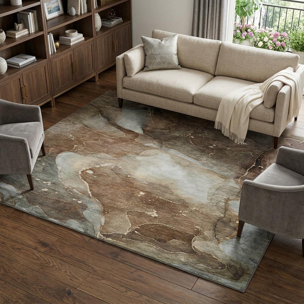 8' X 10' Brown And Chocolate Abstract Shag Washable Area Rug With UV Protection - HomeRoots - Flyclothing LLC