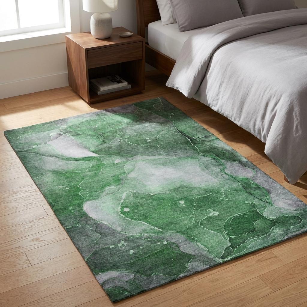 3' X 5' Emerald And Green Abstract Shag Washable Area Rug With UV Protection - HomeRoots - Flyclothing LLC