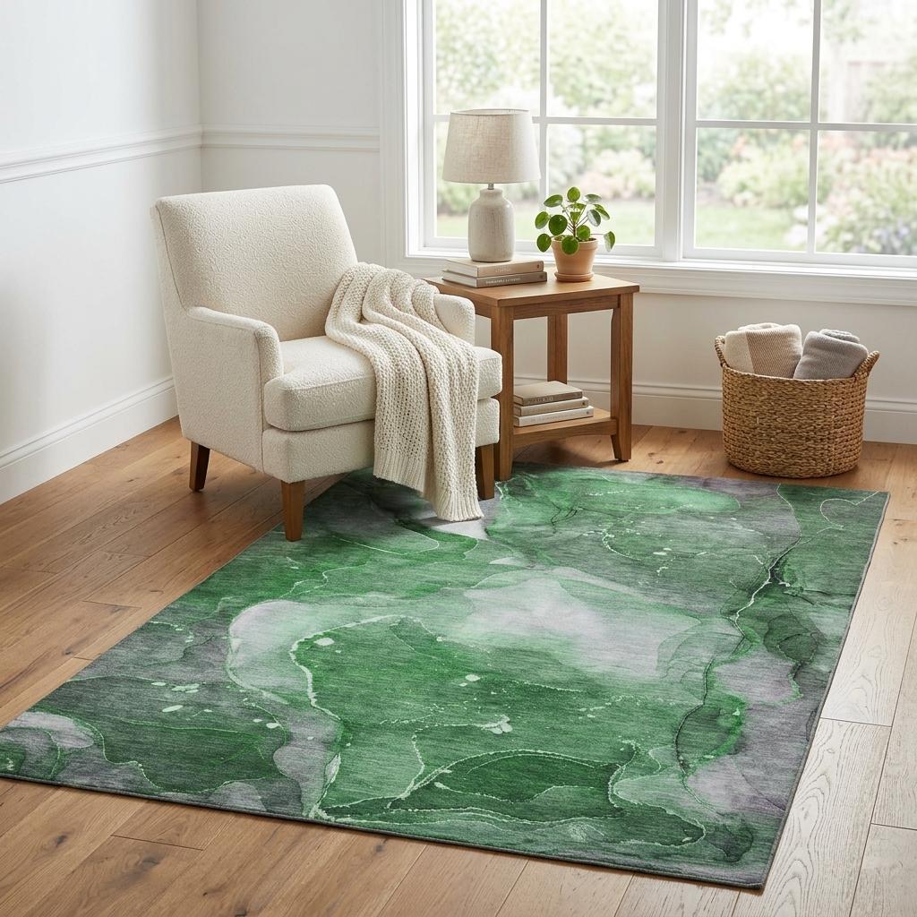5' X 8' Emerald And Green Abstract Shag Washable Area Rug With UV Protection - HomeRoots - Flyclothing LLC