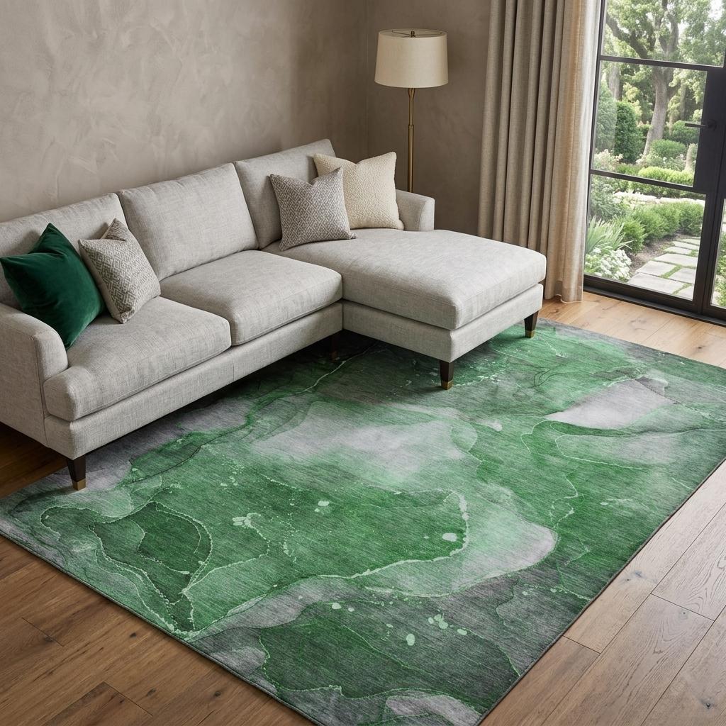 8' X 10' Emerald And Green Abstract Shag Washable Area Rug With UV Protection - HomeRoots - Flyclothing LLC