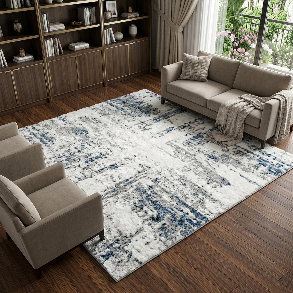 10' X 14' Silver And Gray Abstract Shag Washable Area Rug With UV Protection - HomeRoots - Flyclothing LLC