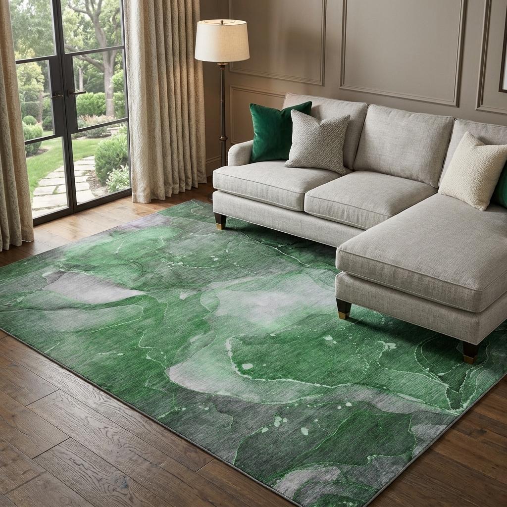 9' X 12' Emerald And Green Abstract Shag Washable Area Rug With UV Protection - HomeRoots - Flyclothing LLC