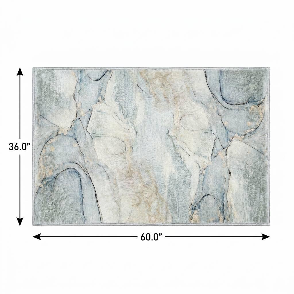 3' X 5' Sky Blue And Blue Abstract Shag Washable Area Rug With UV Protection - HomeRoots - Flyclothing LLC
