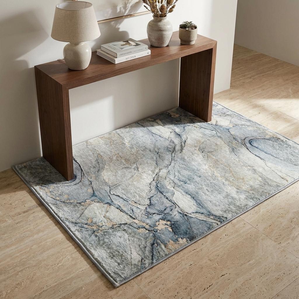 3' X 5' Sky Blue And Blue Abstract Shag Washable Area Rug With UV Protection - HomeRoots - Flyclothing LLC